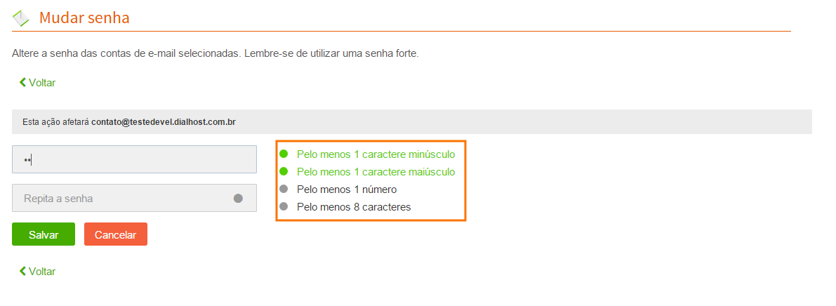 Definir uma senha forte no gerenciador de e mails